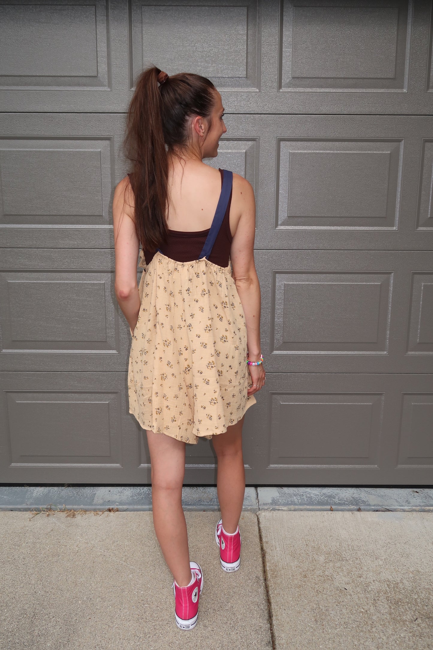 mustard floral romper