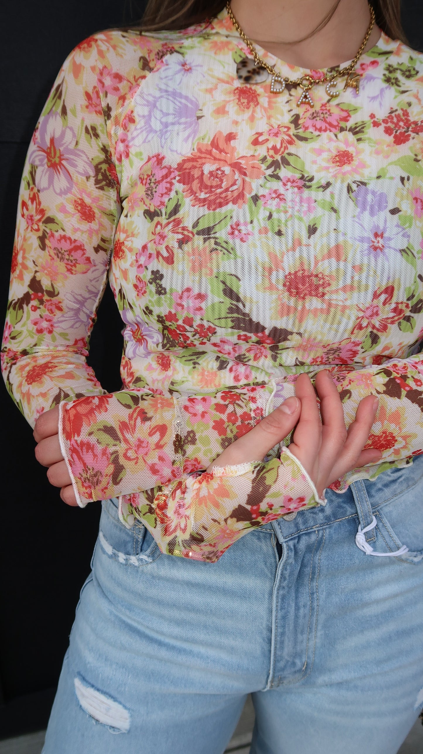 floral mesh long sleeve