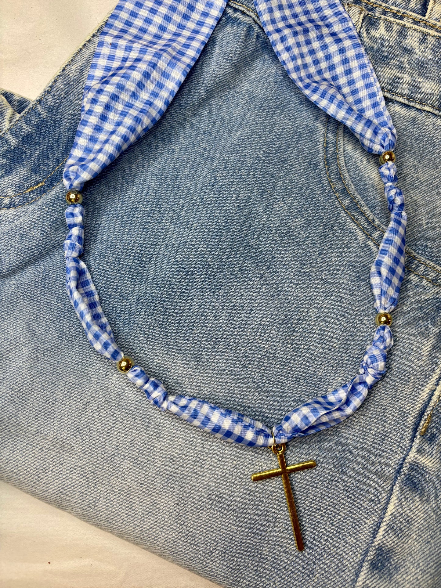 cross blue scarf necklace