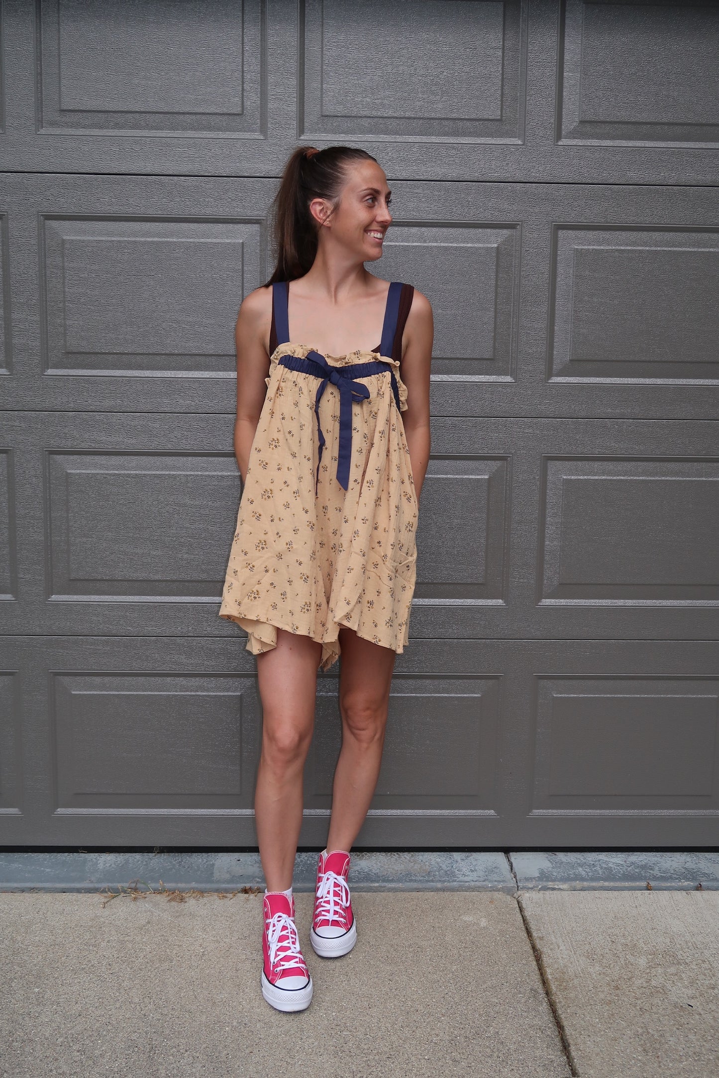 mustard floral romper