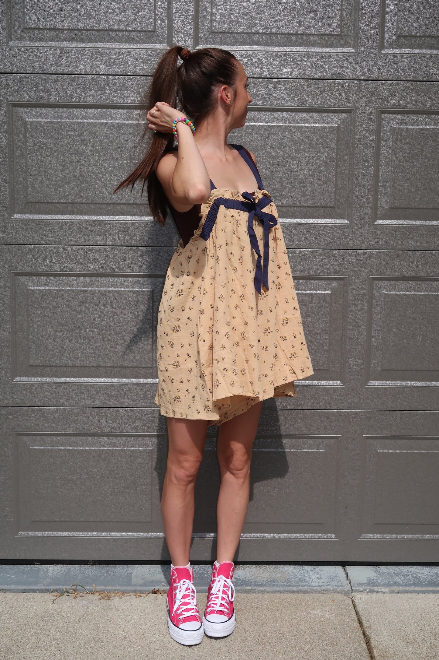 mustard floral romper