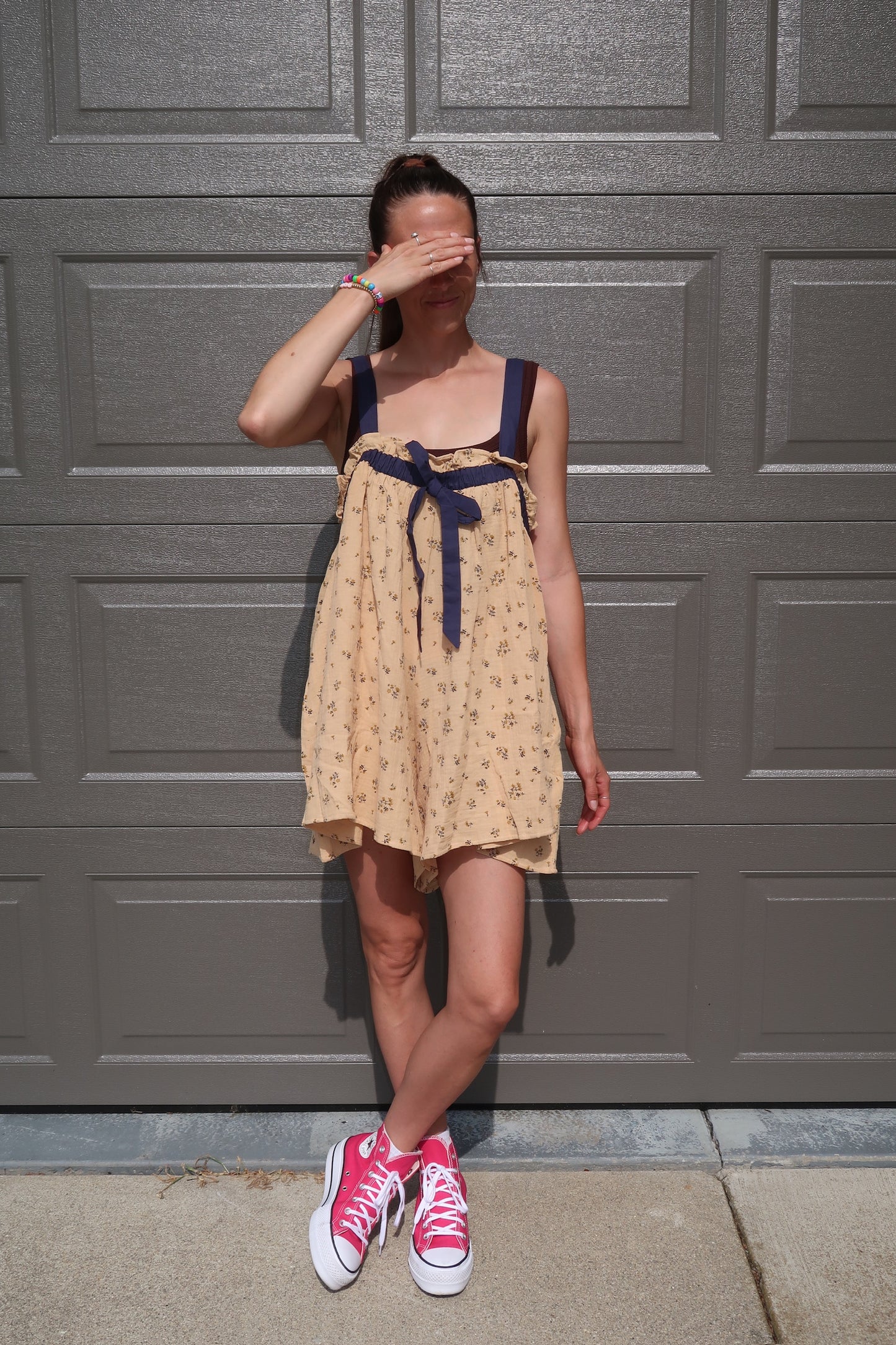 mustard floral romper