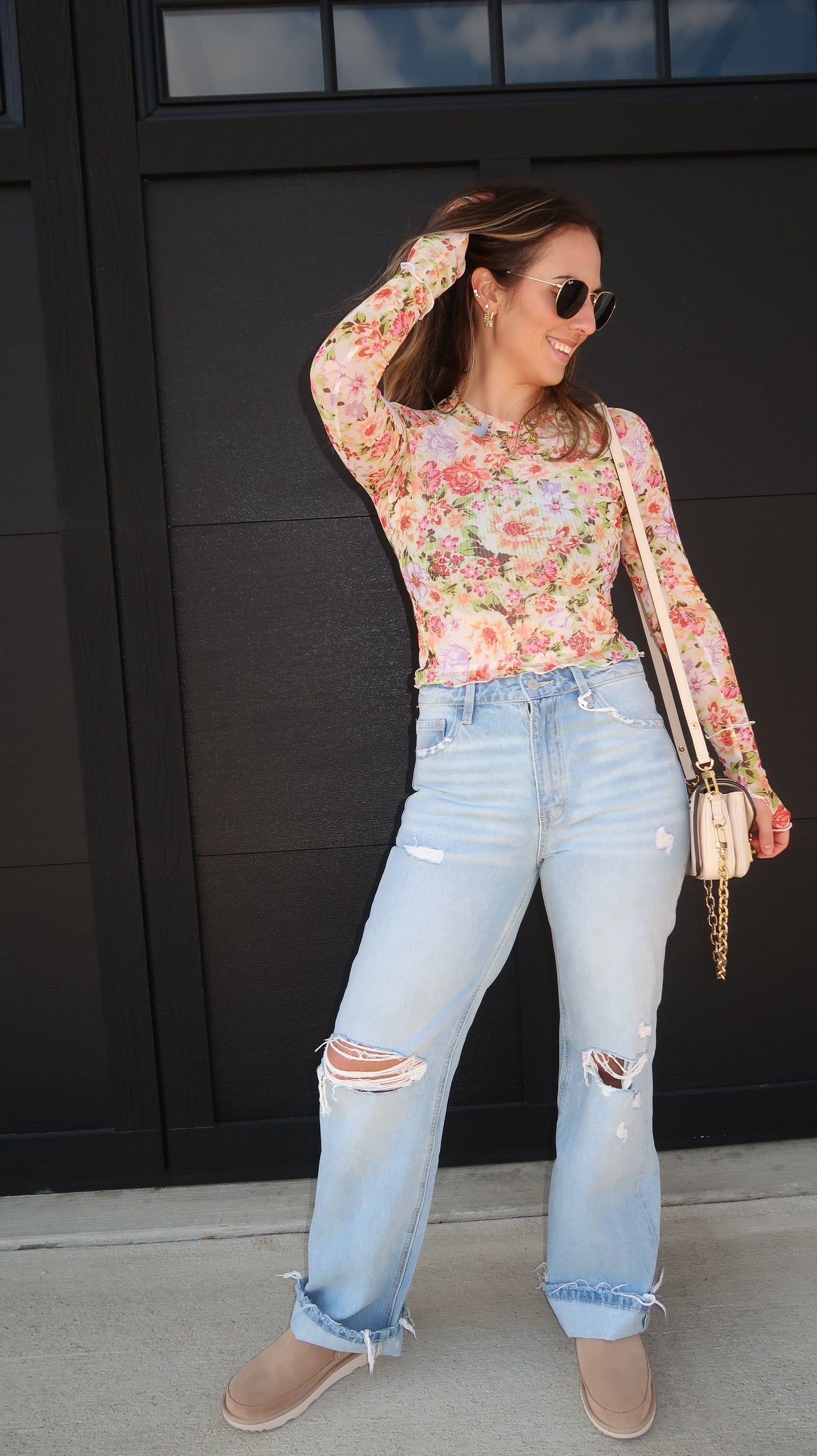 floral mesh long sleeve