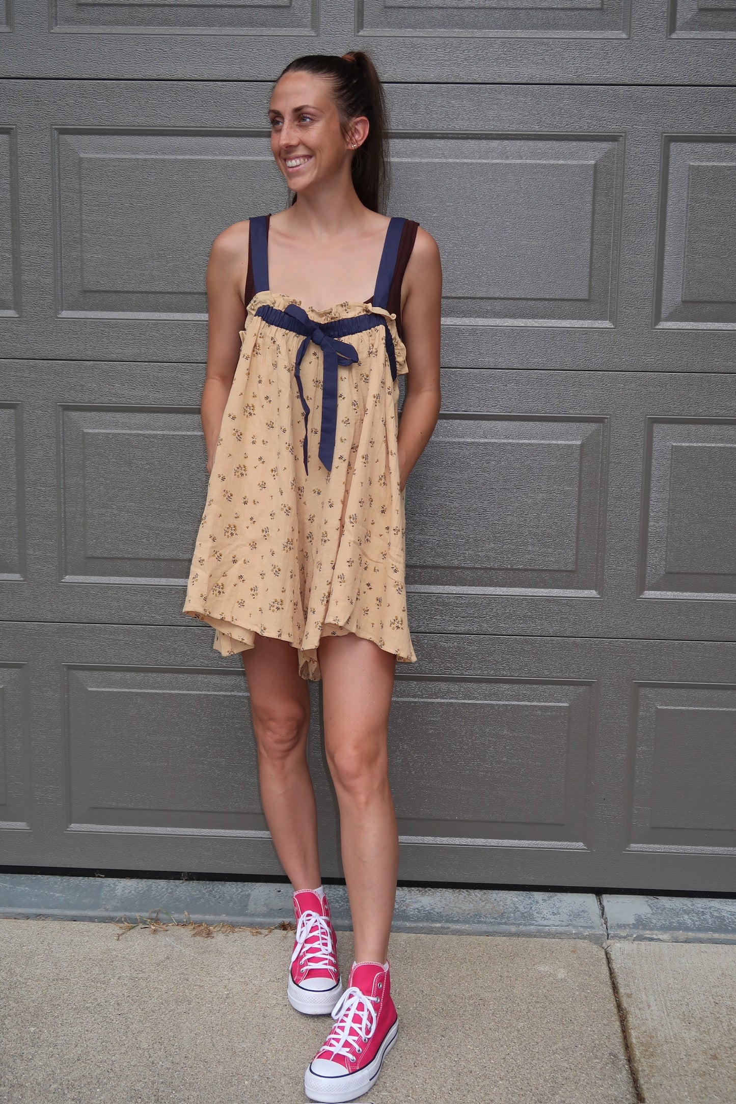 mustard floral romper