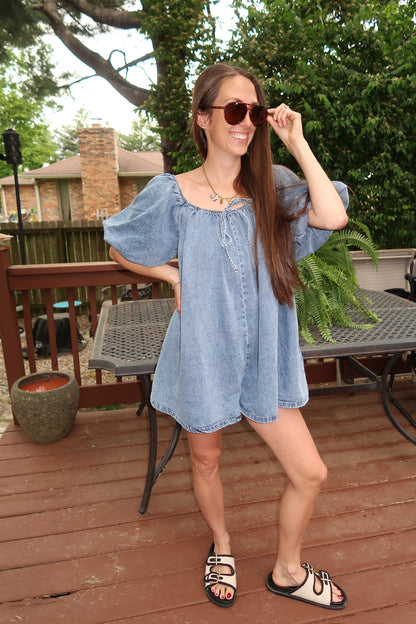 denim babydoll romper