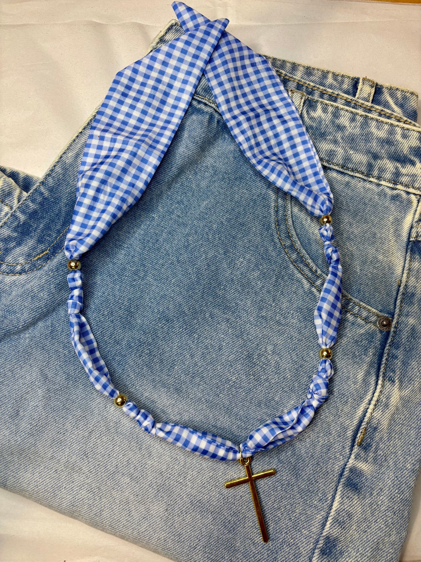 cross blue scarf necklace