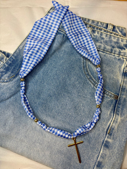 cross blue scarf necklace