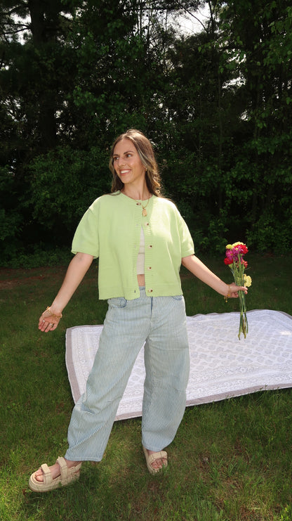 pinstriped barrel jeans