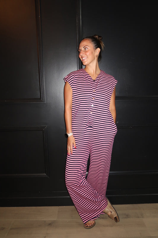 pink striped jumpsuit