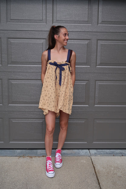 mustard floral romper