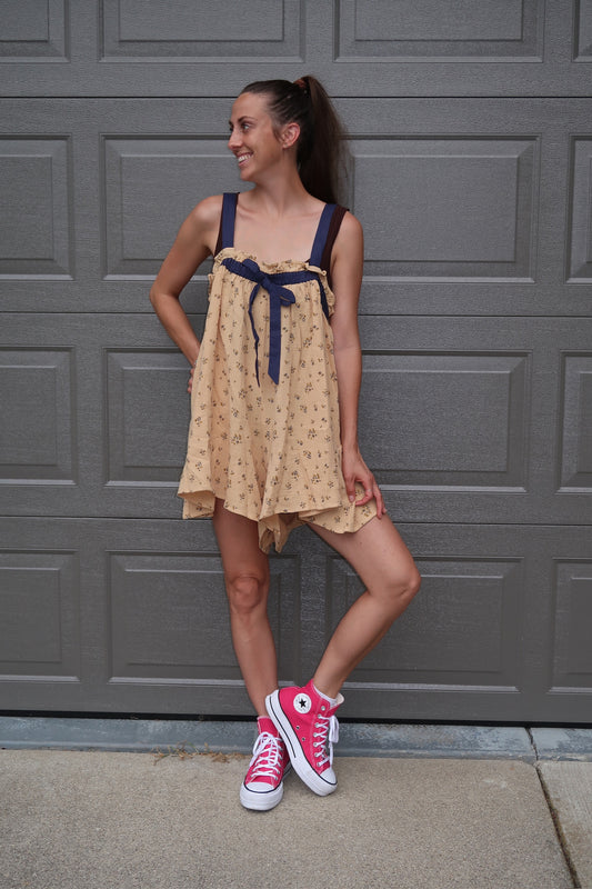 mustard floral romper
