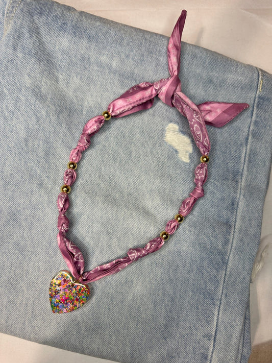 heart pink scarf necklace