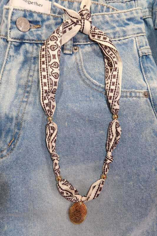 locket white scarf necklace