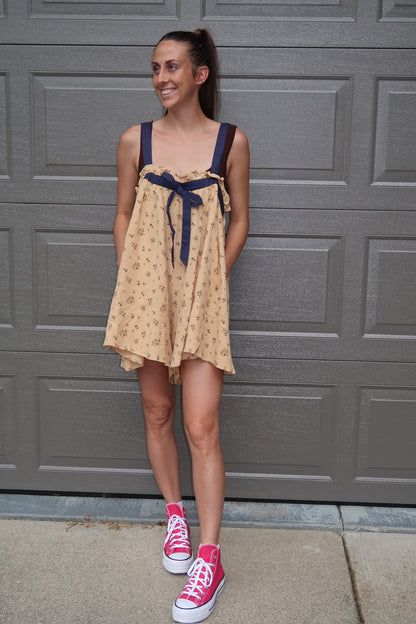 mustard floral romper
